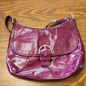 Coach Shiny Plum Leather Shoulder Bag